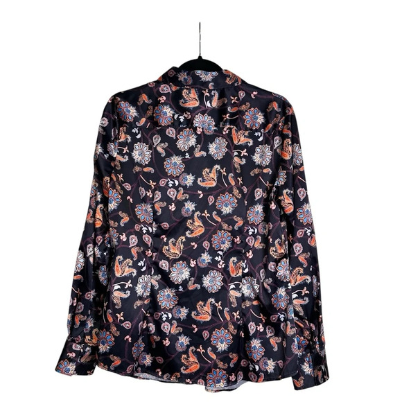 Hawes & Curtis Fitted UK 16 Blue Floral Paisley Satin Button Down Blouse - Picture 3 of 6